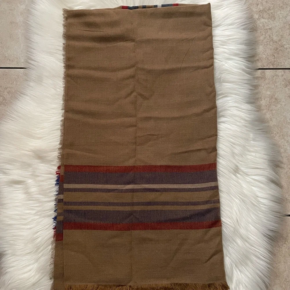 L.L. Bean Camel Brown Plaid Scarf - Picture 2 of 5